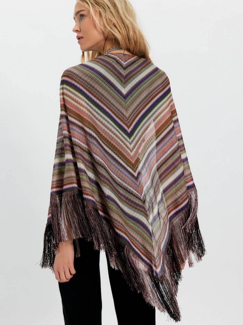 Anna Sui Multicolor Striped Fringe Poncho - Brown, Purple, Green